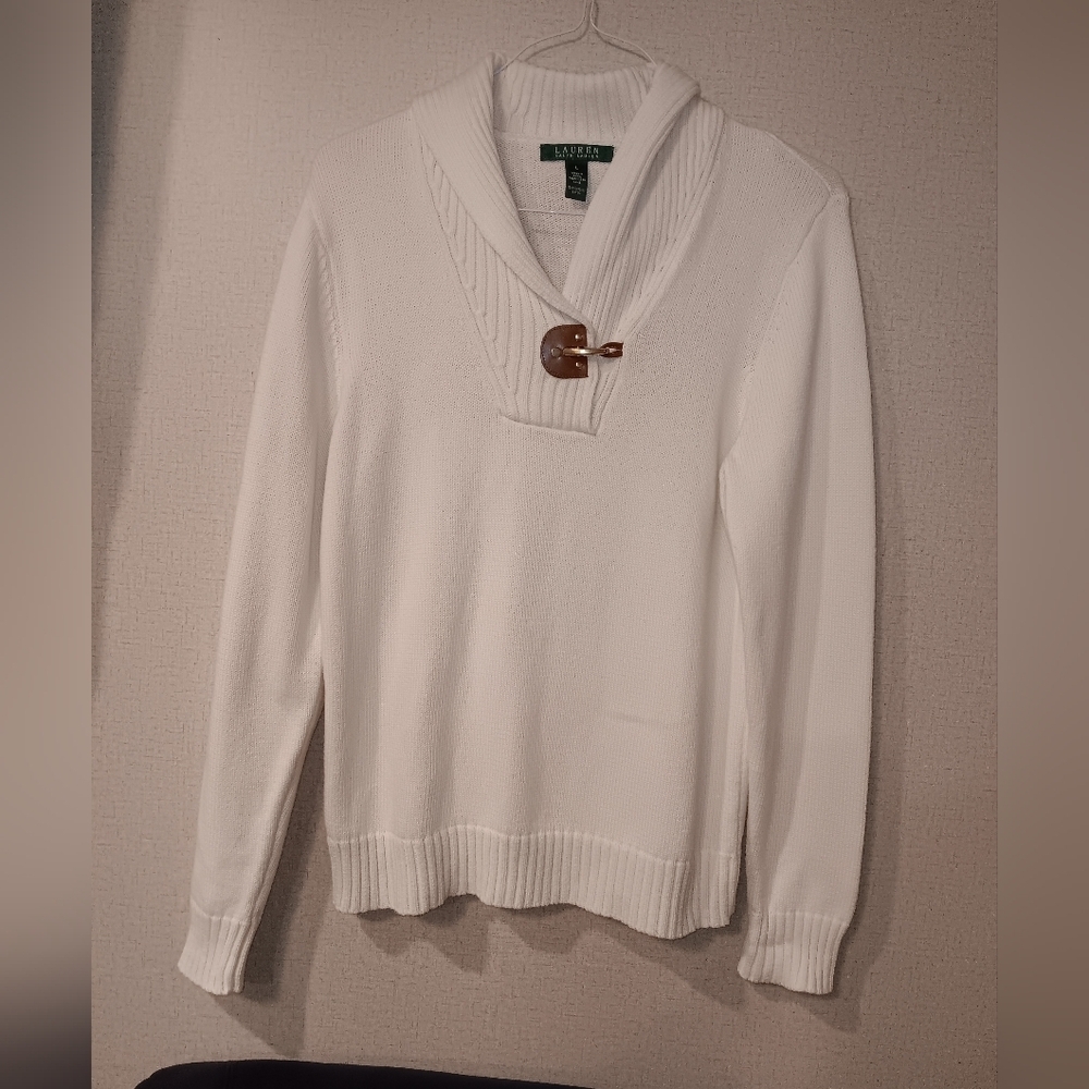 Ralph Lauren Cream Sweater with Toggle Accent Sz L